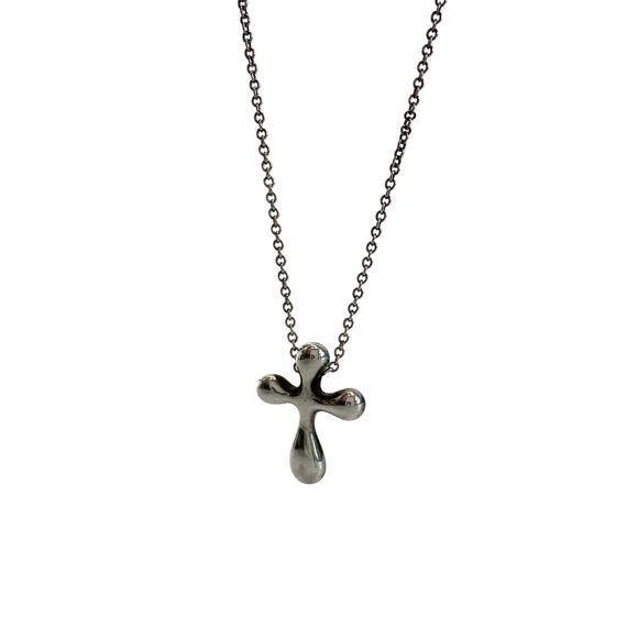 Tiffany and Co Elsa Peretti Cross Pendant Necklace in Sterling Silver (16") - Picture 10 of 16